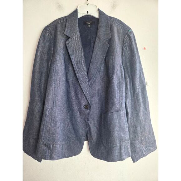 NWOT Talbots Women Blue Grey 100% Linen 1 Button Single Breasted Blazer size 20W - Picture 1 of 9